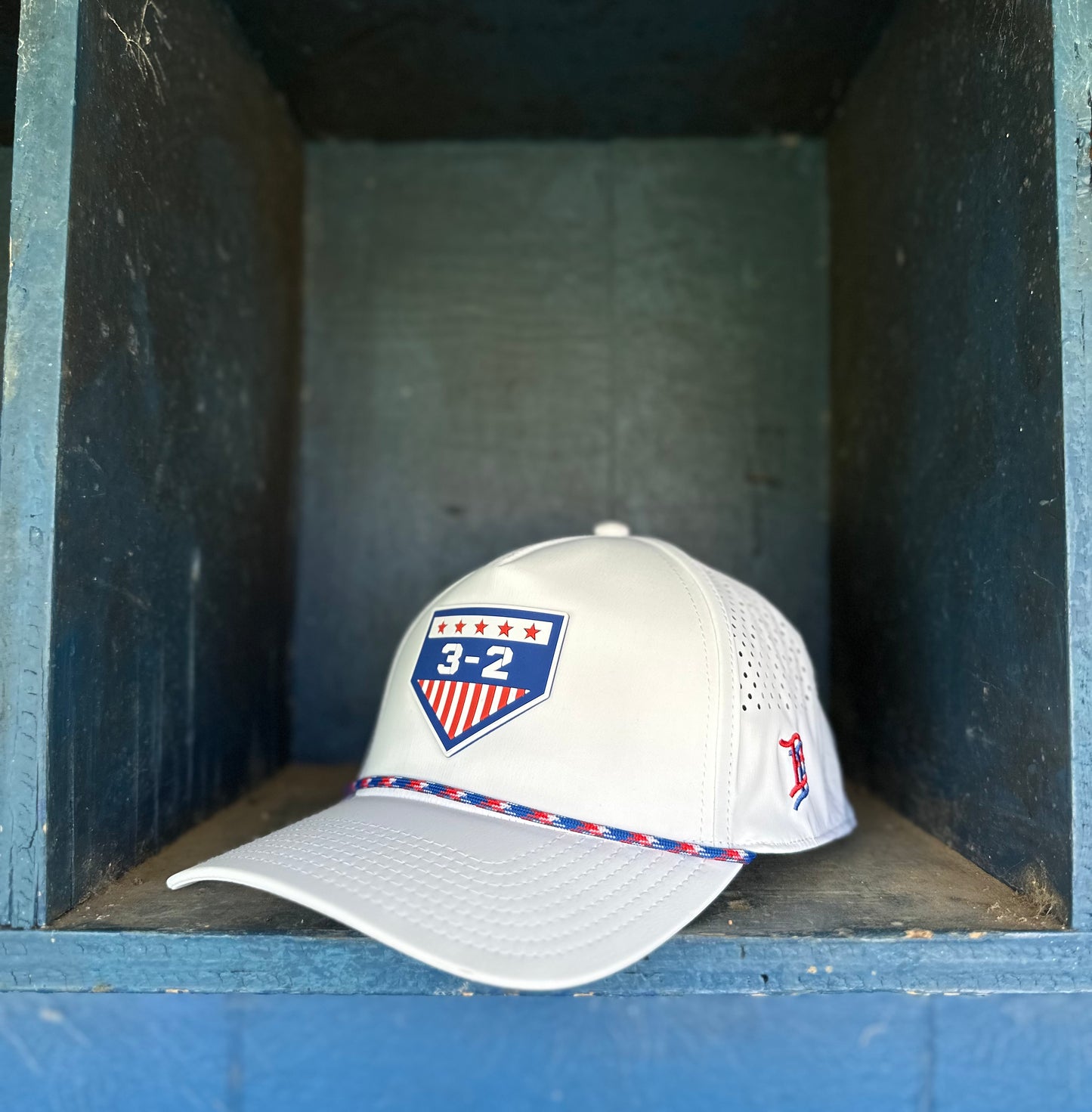 3-2 Stars & Stripes PVC Curved 5-Panel Rope Snapback - Branded Bills