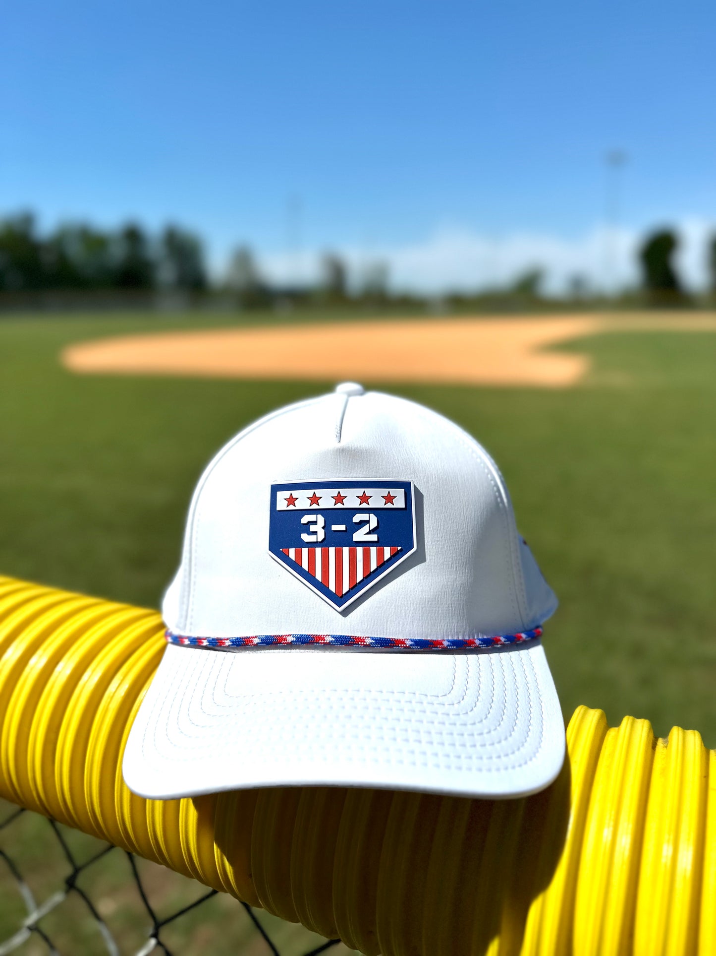 3-2 Stars & Stripes PVC Curved 5-Panel Rope Snapback - Branded Bills